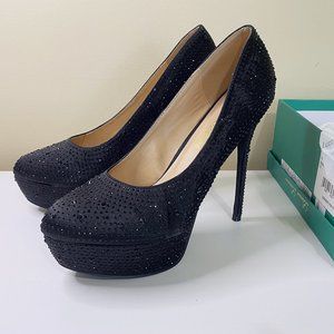 Lauren Lorraine Victoria Black Sparkly Crystal Embellished Platform Heeled Pumps